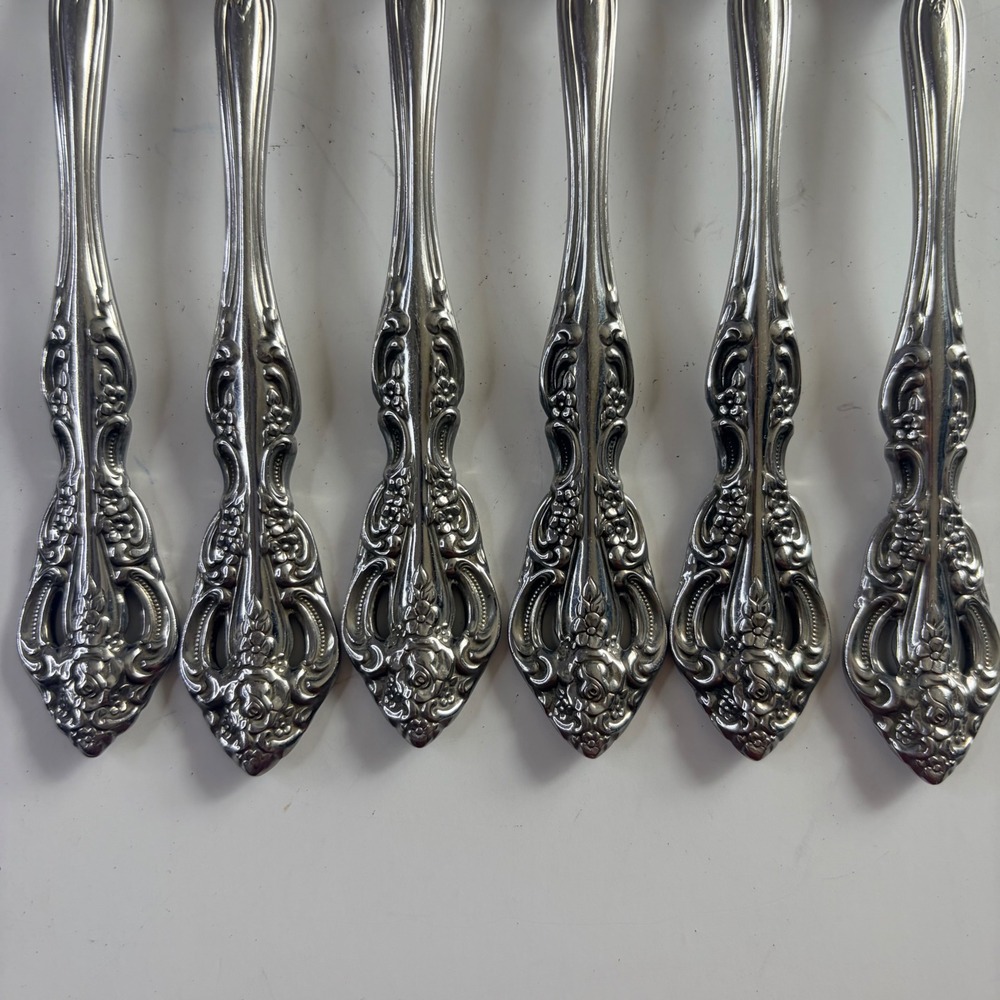 Oneida USA Michelangelo Stainless Steel Dinner Forks Set 6 Ornate Floral 7.25in - Picture 2 of 5